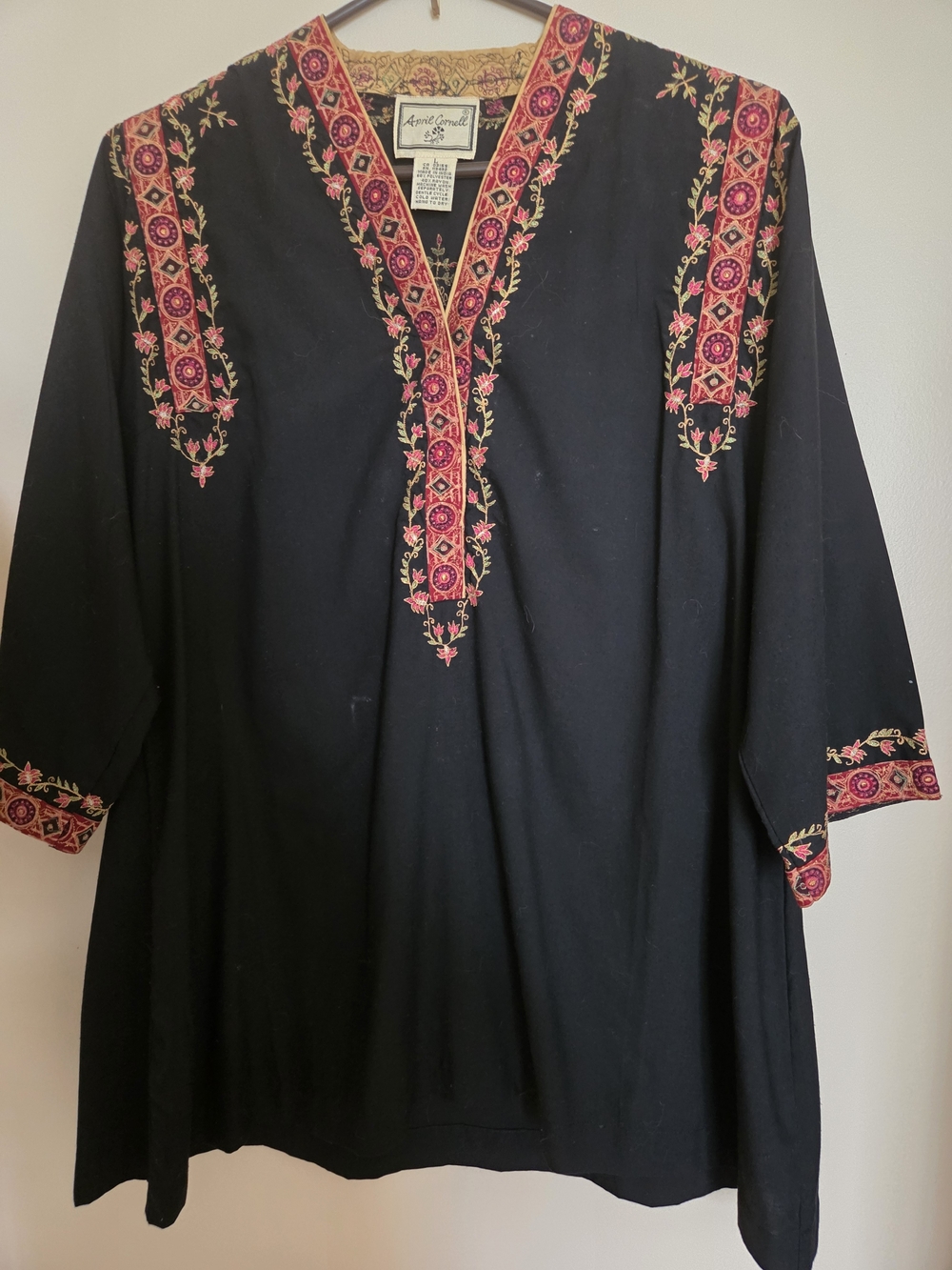 April Cornell Women's Shirt with Pink and Gold Embroidery